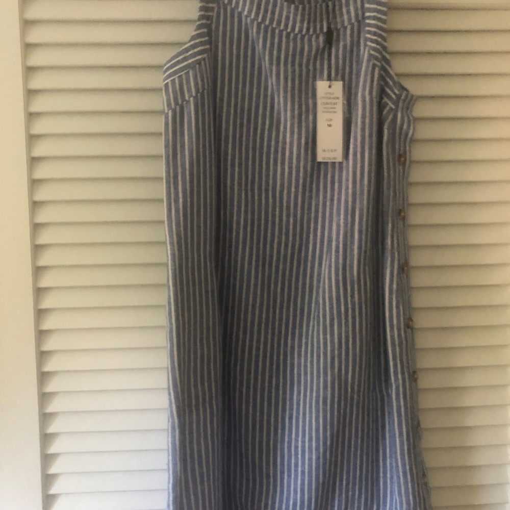 NWT For Cynthia Blue White Stripes Women’s Sleeveless Knee Length Summer Dress M